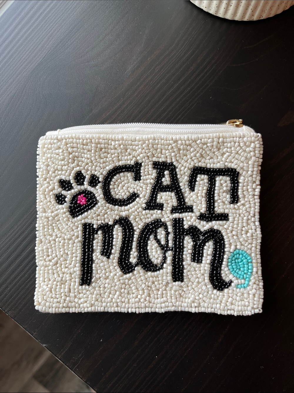 Cat Mom Beaded Pouch Coin Purse